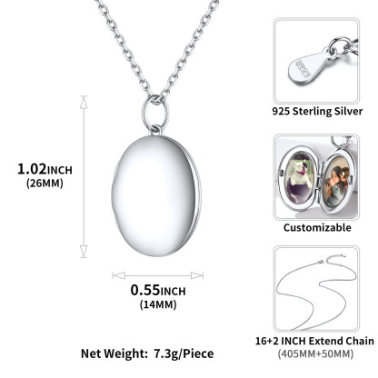 Collier avec Médaillon Ovale Personnalisé et Photos pour Femme Taille 