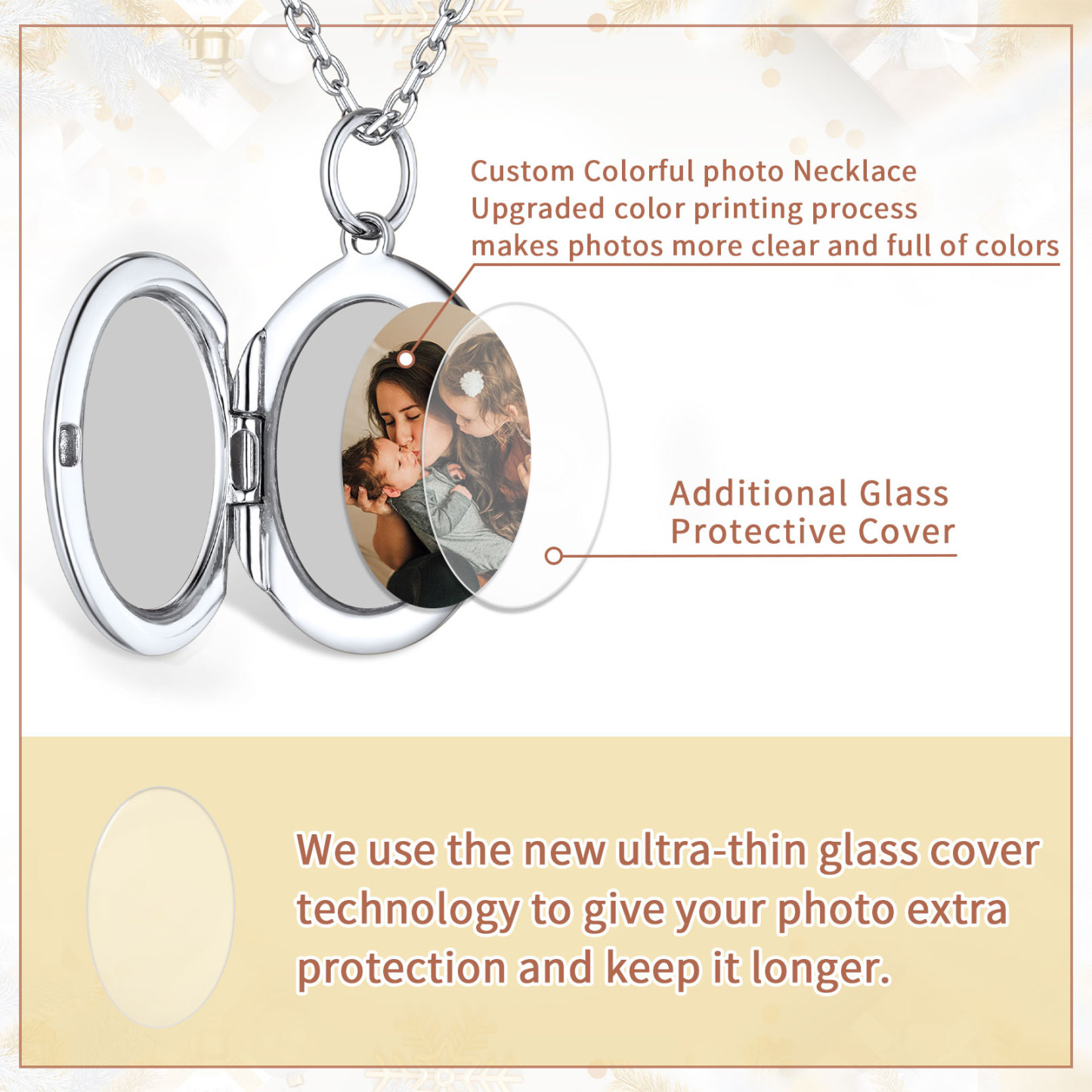 Collier avec Médaillon Ovale Personnalisé et Photos pour Femme Protection