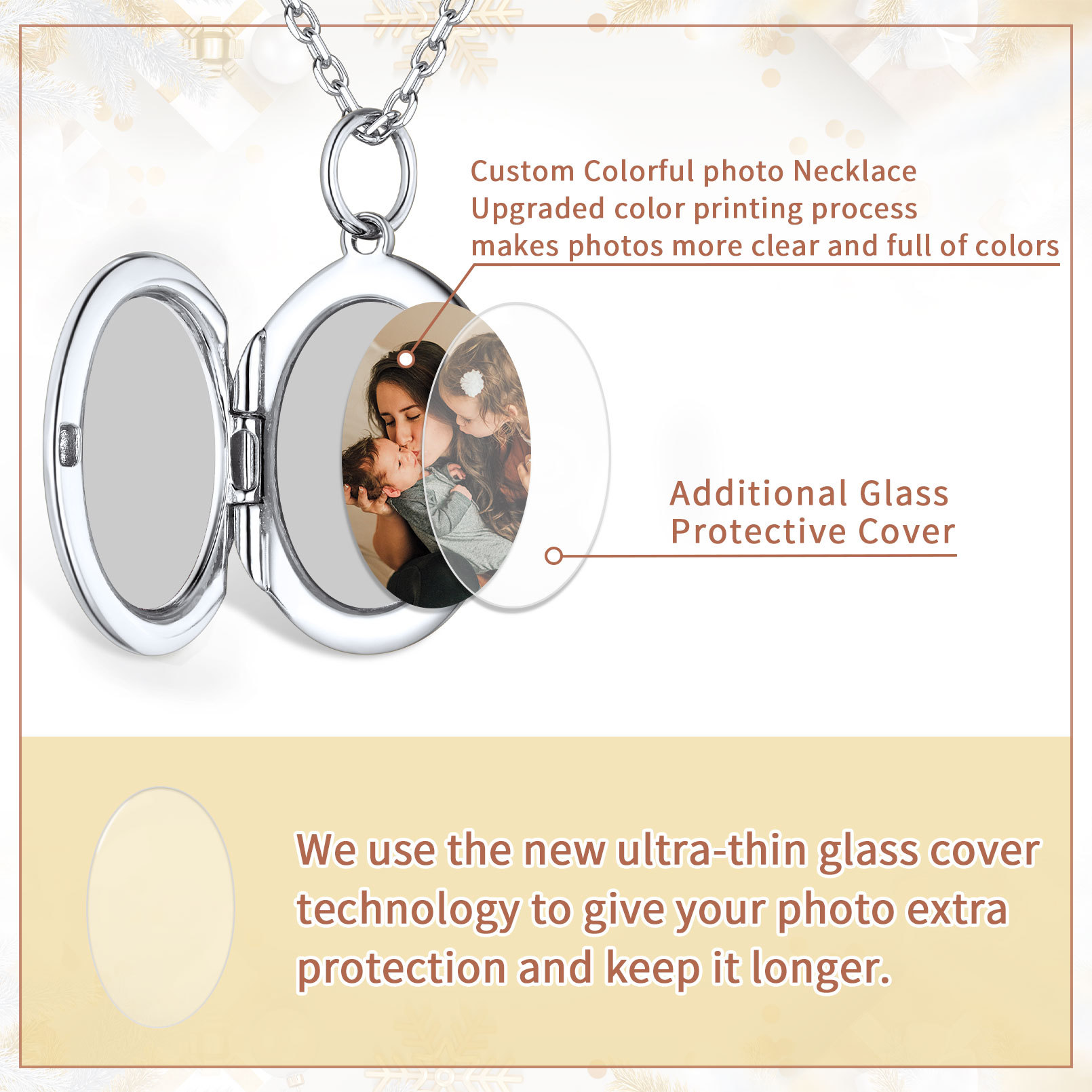 Collier avec Médaillon Ovale Personnalisé et Photos pour Femme Protection