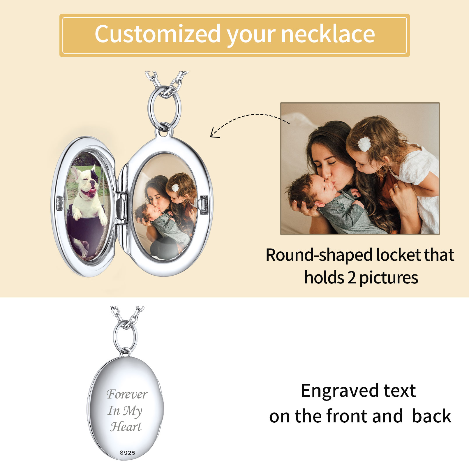 Collier avec Médaillon Ovale Personnalisé et Photos pour Femme Gravure