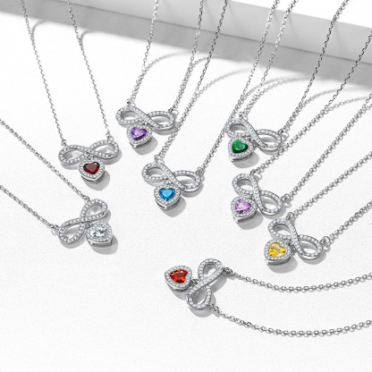 Collier Collection Cœur Infini avec Pierre de Naissance en Argent Sterling 925