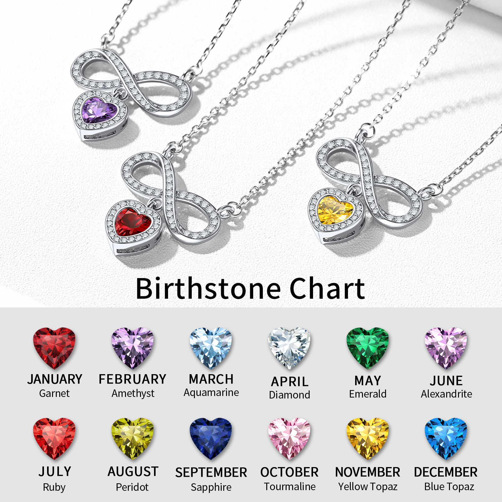 Collier Cœur avec Pierre de Naissance en Argent Sterling 925