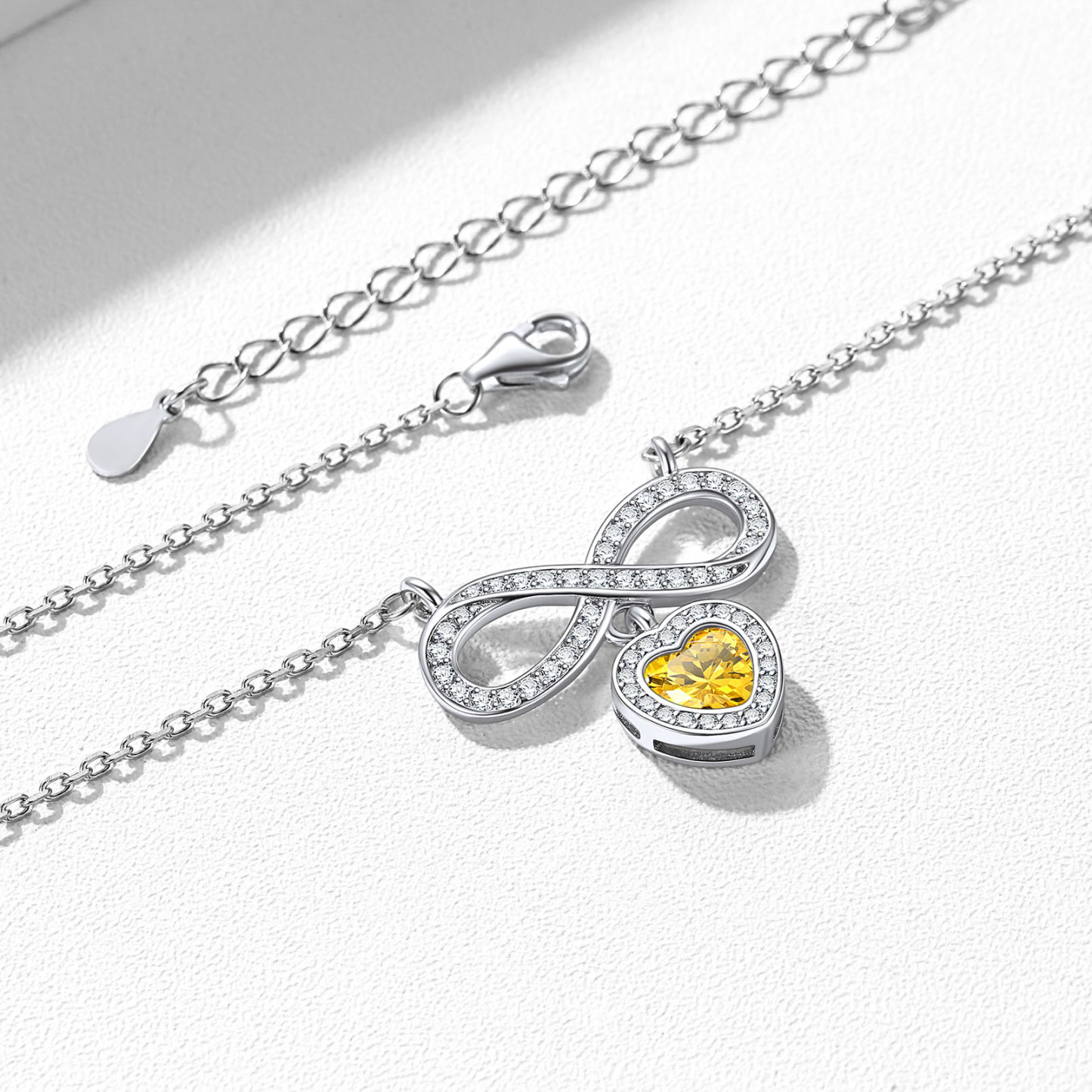  Collier Pendentif Cœur Infini avec Pierres de Naissance en Argent