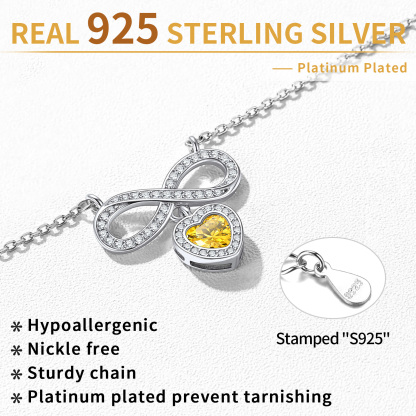 Collier Cœur Infini avec Pierre de Naissance en Argent Sterling 925 Détail