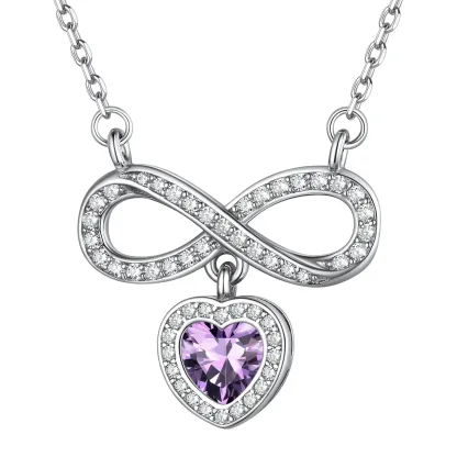 Collier Cœur Infini avec Pierre de Naissance en Argent Sterling 925 Février-Améthyste