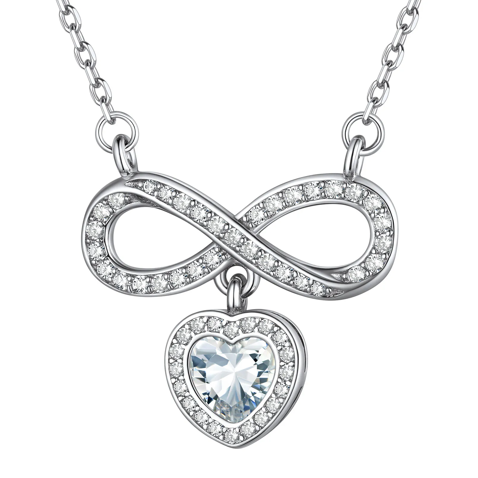 Collier Cœur Infini avec Pierre de Naissance en Argent Sterling 925 Avril-Diament