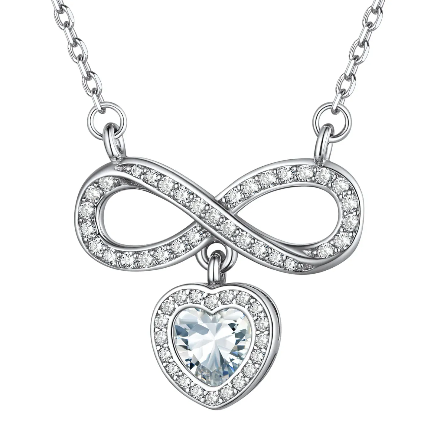 Collier Cœur Infini avec Pierre de Naissance en Argent Sterling 925 Avril-Diament