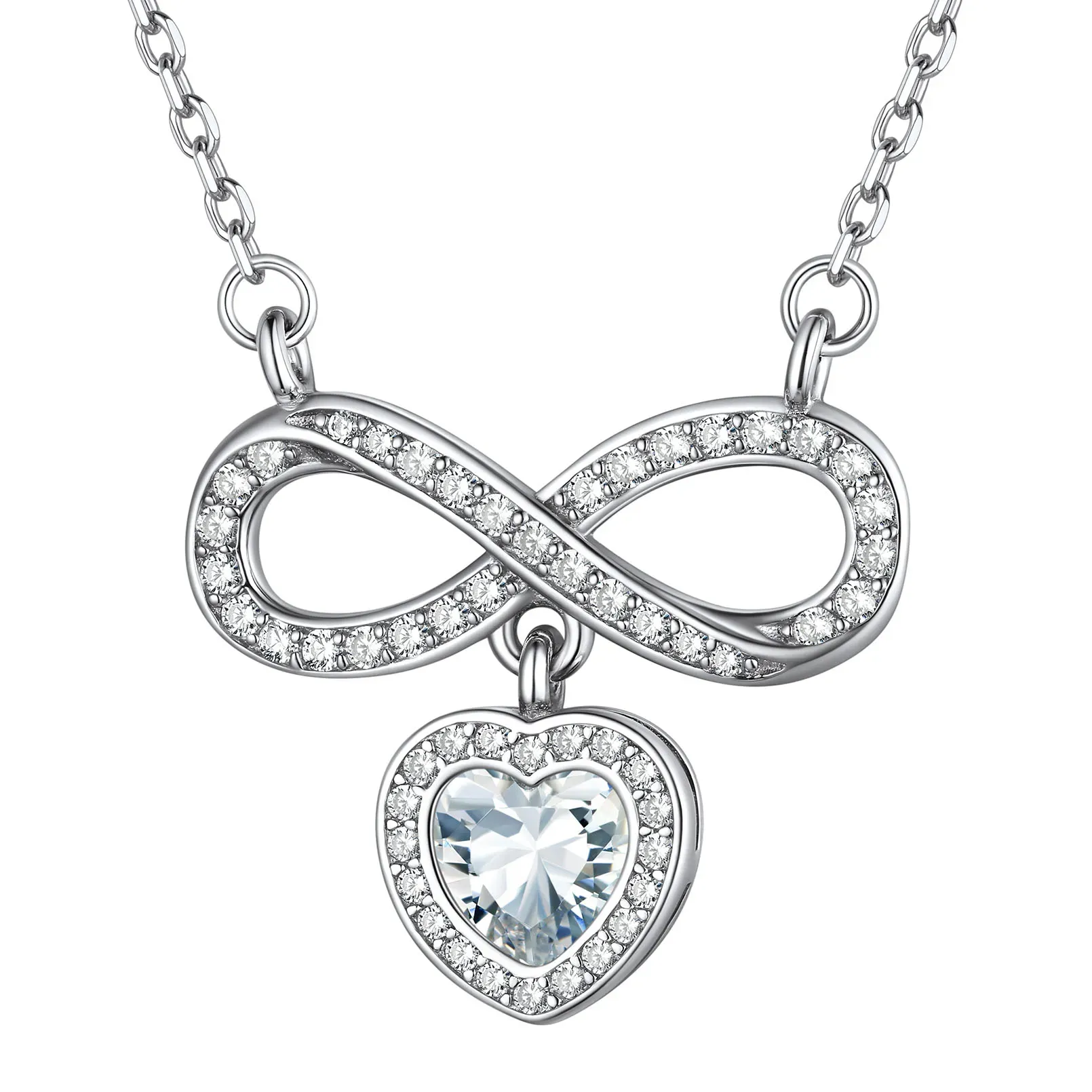 Collier Cœur Infini avec Pierre de Naissance en Argent Sterling 925 Avril-Diament