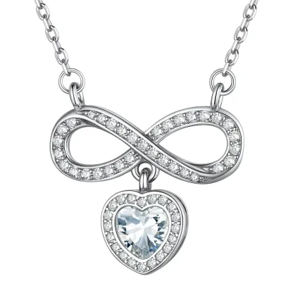 Collier Cœur Infini avec Pierre de Naissance en Argent Sterling 925 Avril-Diament