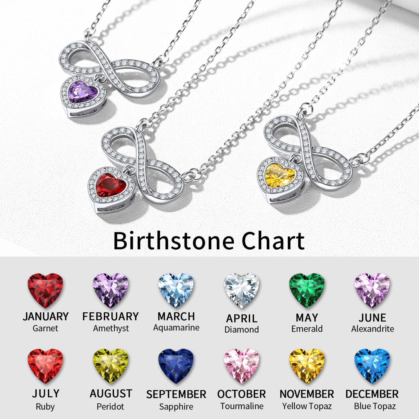 Collier Cœur avec Pierre de Naissance en Argent Sterling 925