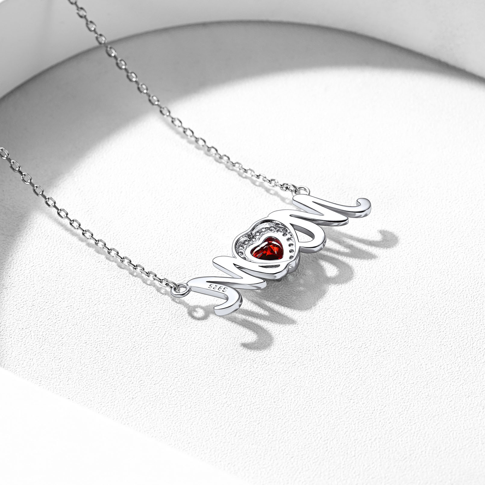  Collier Mom en Argent Sterling avec Pierre de Naissance