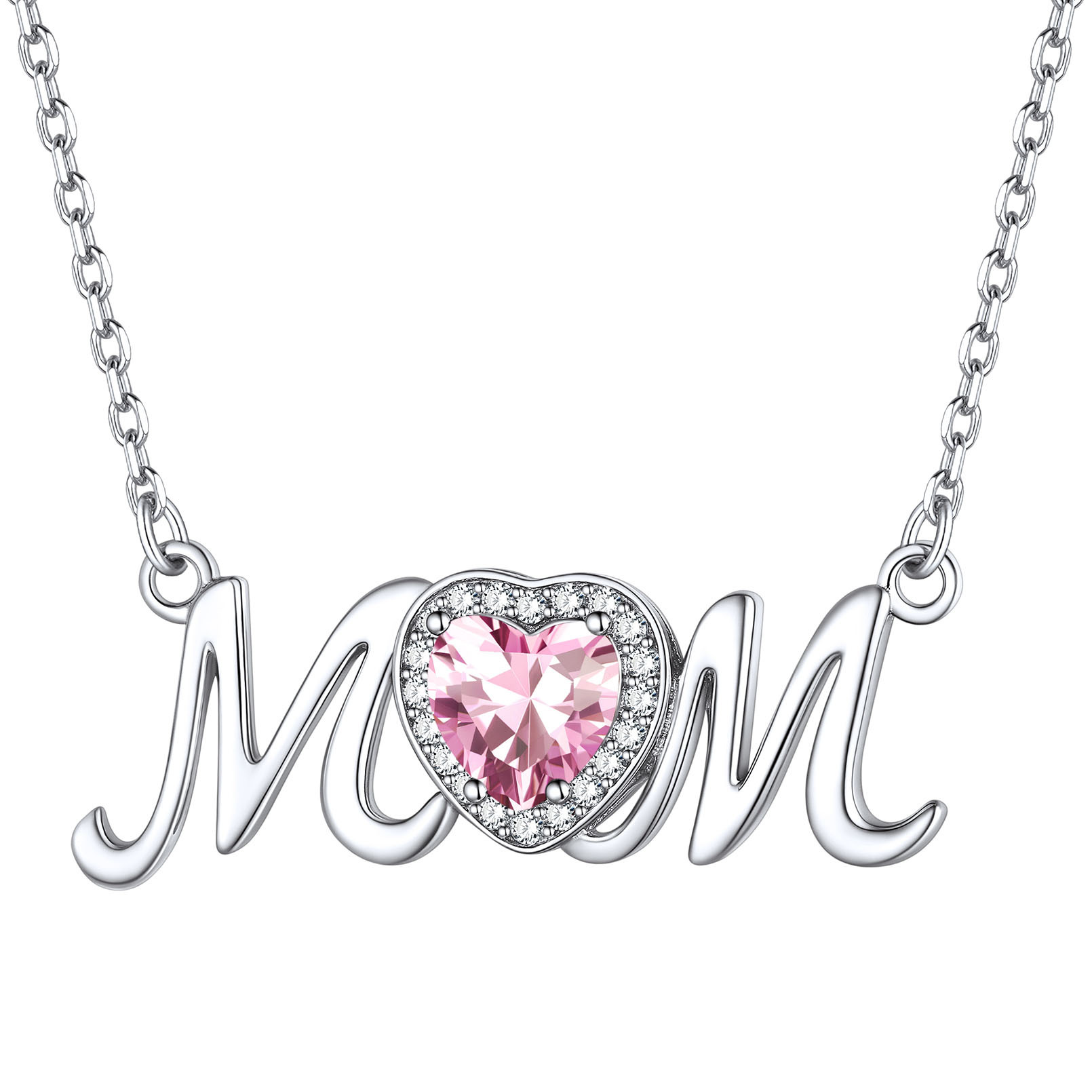  Collier Mom en Argent Sterling avec Pierre de Naissance Octobre-Tourmaline
