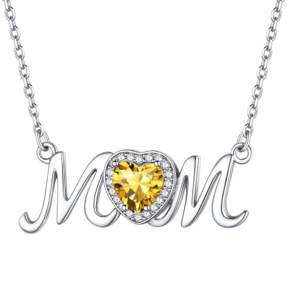  Collier Mom en Argent Sterling avec Pierre de Naissance Novembre-Topaze