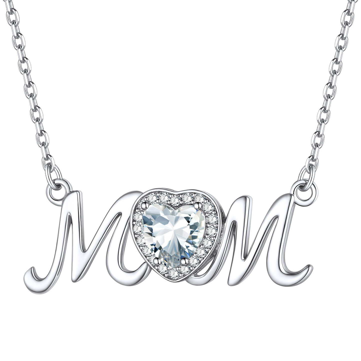  Collier Mom en Argent Sterling avec Pierre de Naissance Avril-Diament