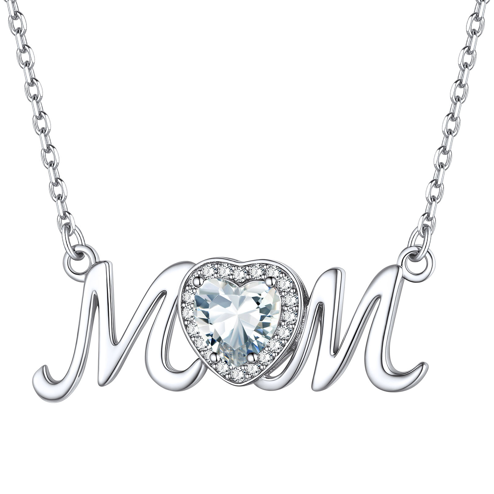  Collier Mom en Argent Sterling avec Pierre de Naissance Avril-Diament