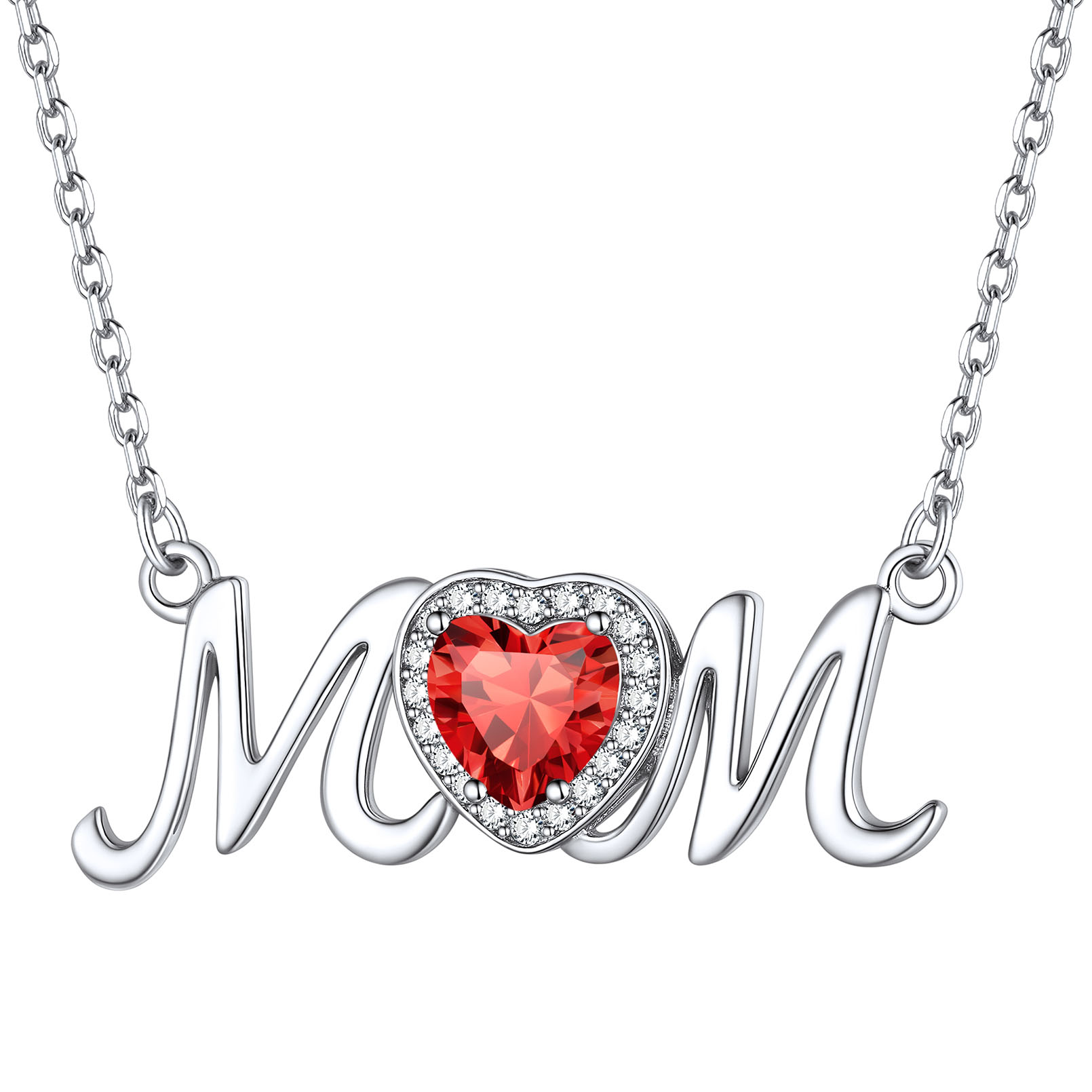  Collier Mom en Argent Sterling avec Pierre de Naissance Juillet-Rubis