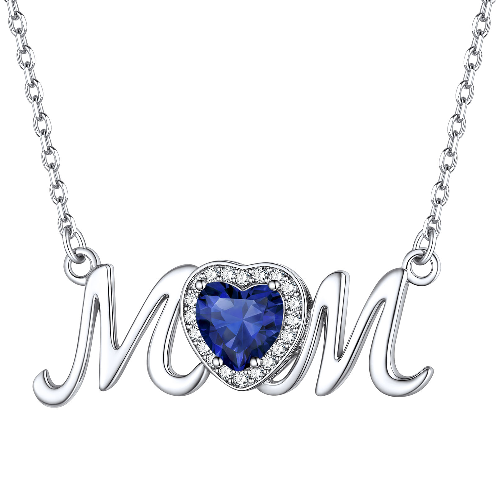  Collier Mom en Argent Sterling avec Pierre de Naissance Septembre-Saphir