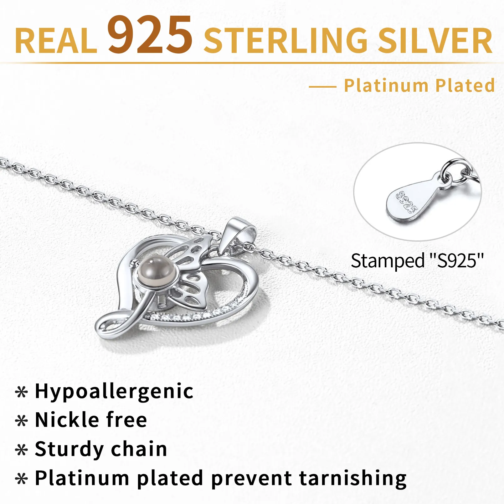 Collier Pendentif Papillon avec Projection Photo Personnalisée Détail