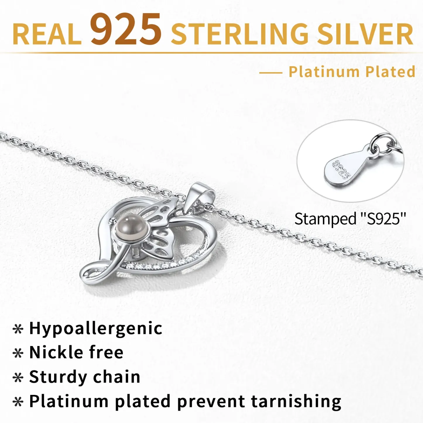 Collier Pendentif Papillon avec Projection Photo Personnalisée Détail