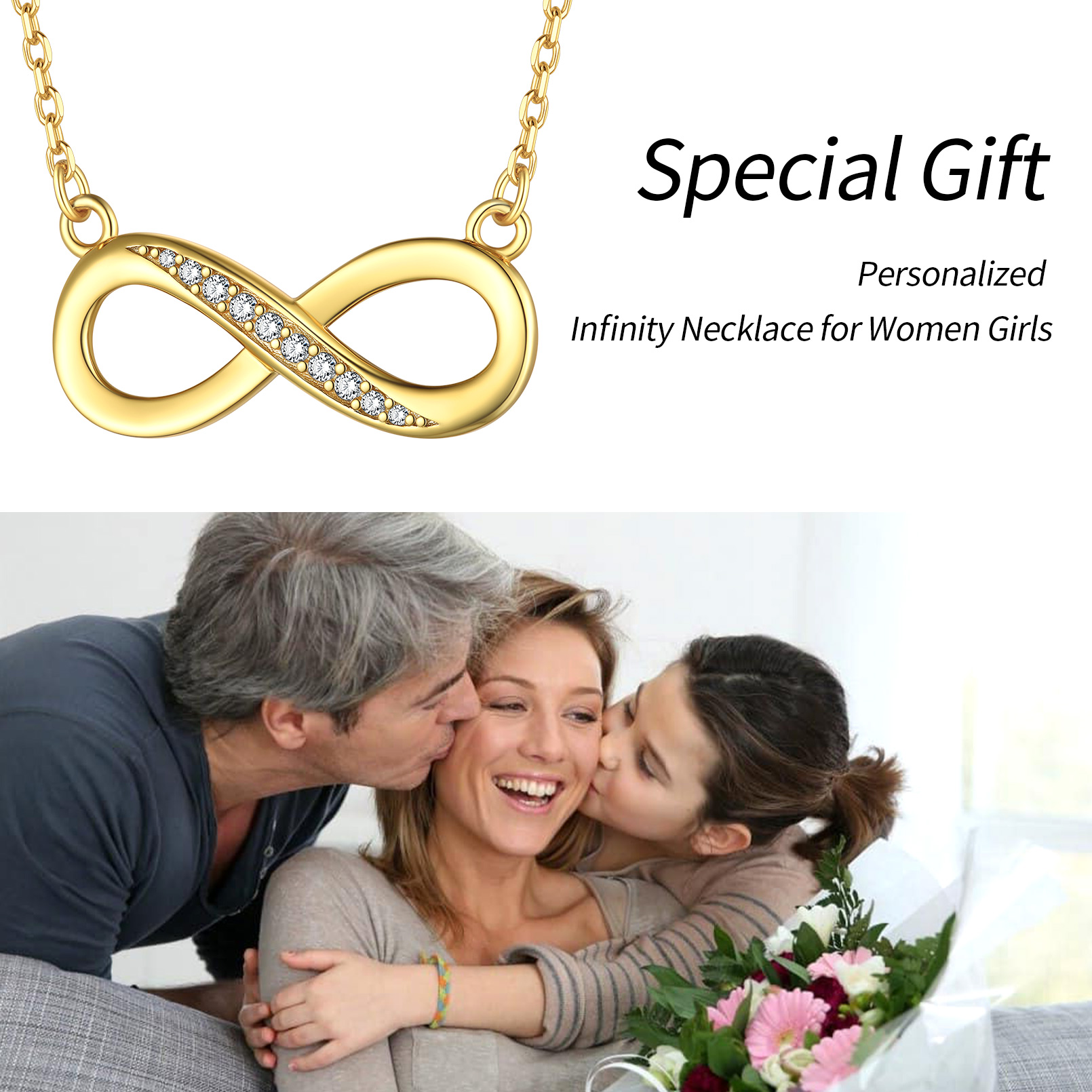 Collier Infini en Argent Sterling avec Zirconium pour Femme Cadeau