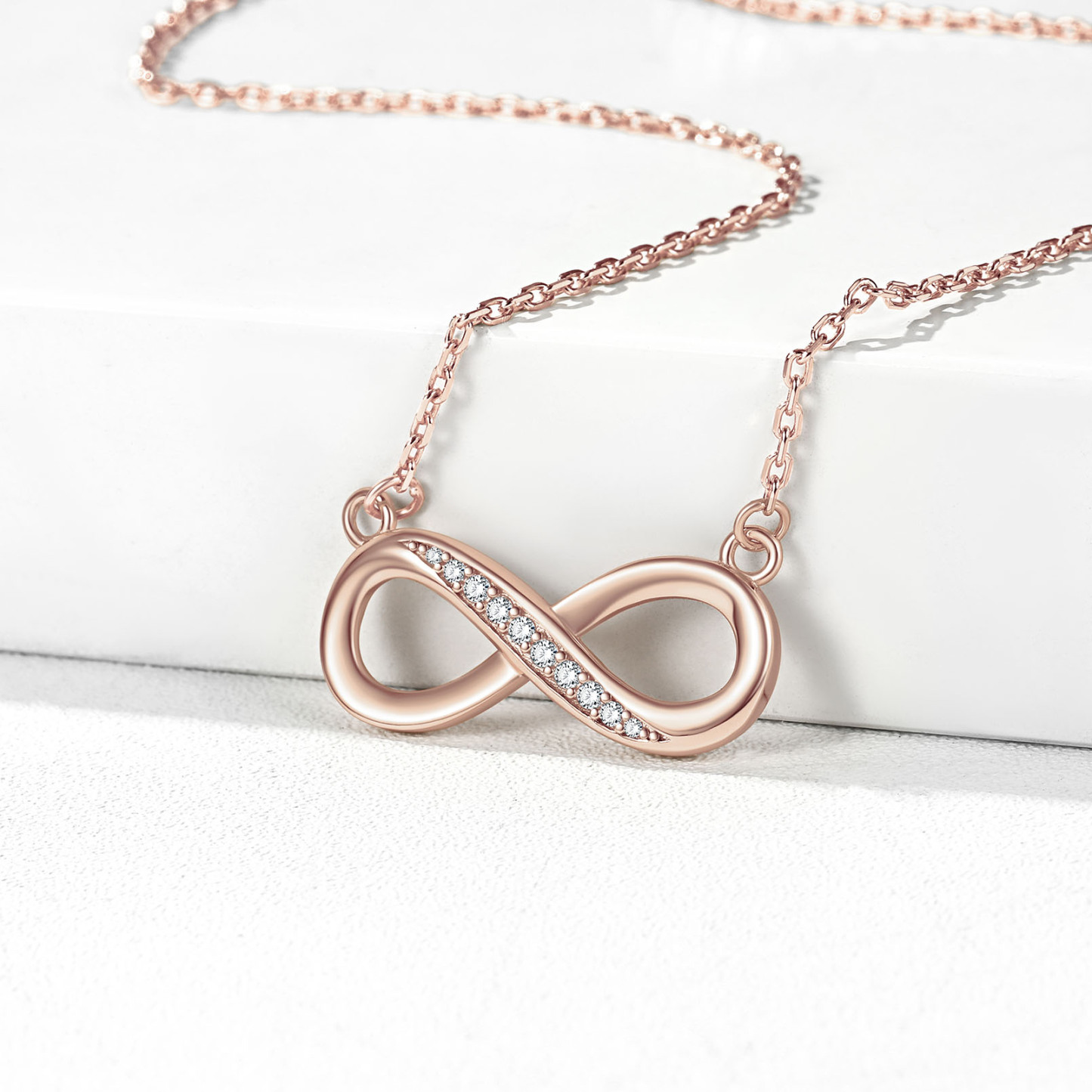 Collier Infini en Argent Sterling avec Zirconium pour Femme Or Rose