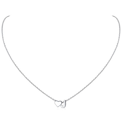 Collier Cœur avec Initiale en Argent 925 pour Femme J