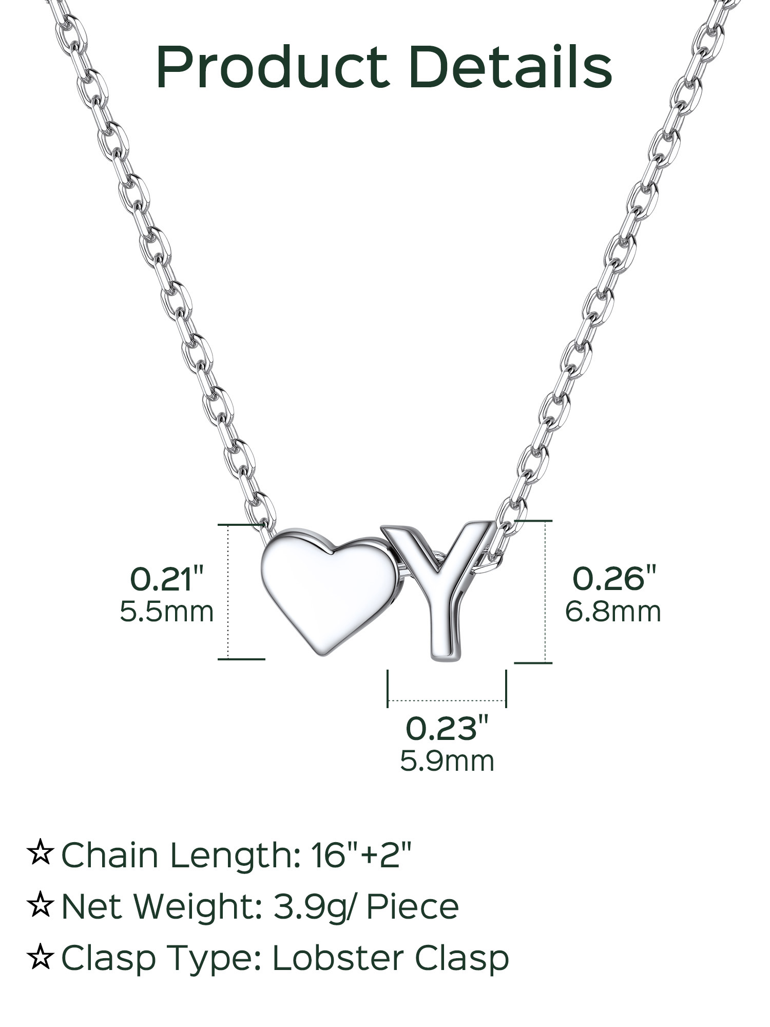 Collier Cœur avec Initiale en Argent 925 pour Femme Taille