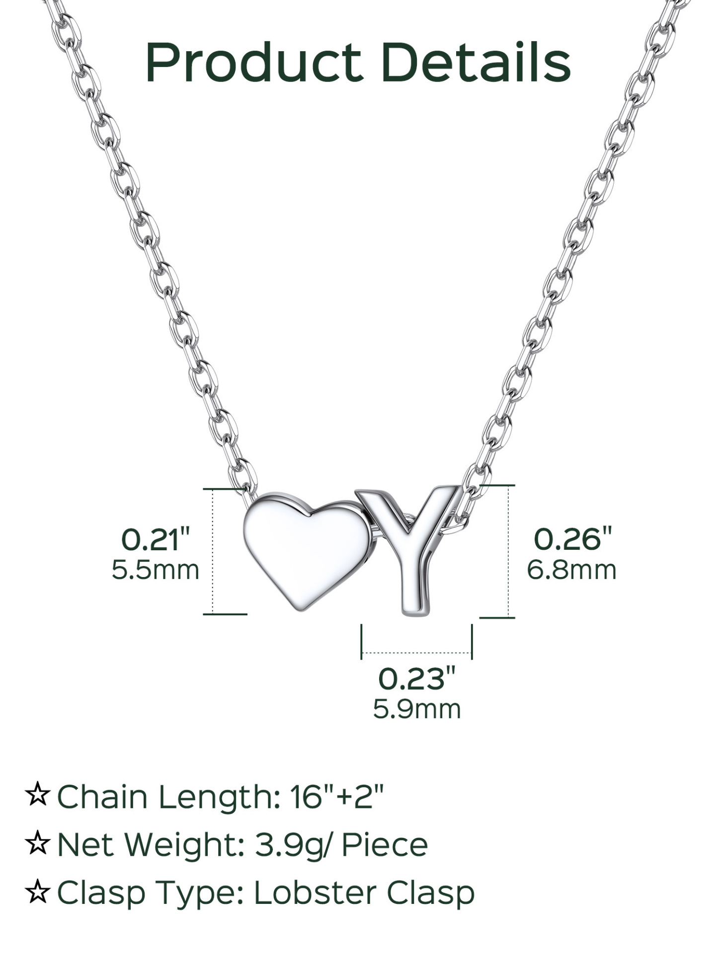 Collier Cœur avec Initiale en Argent 925 pour Femme Taille