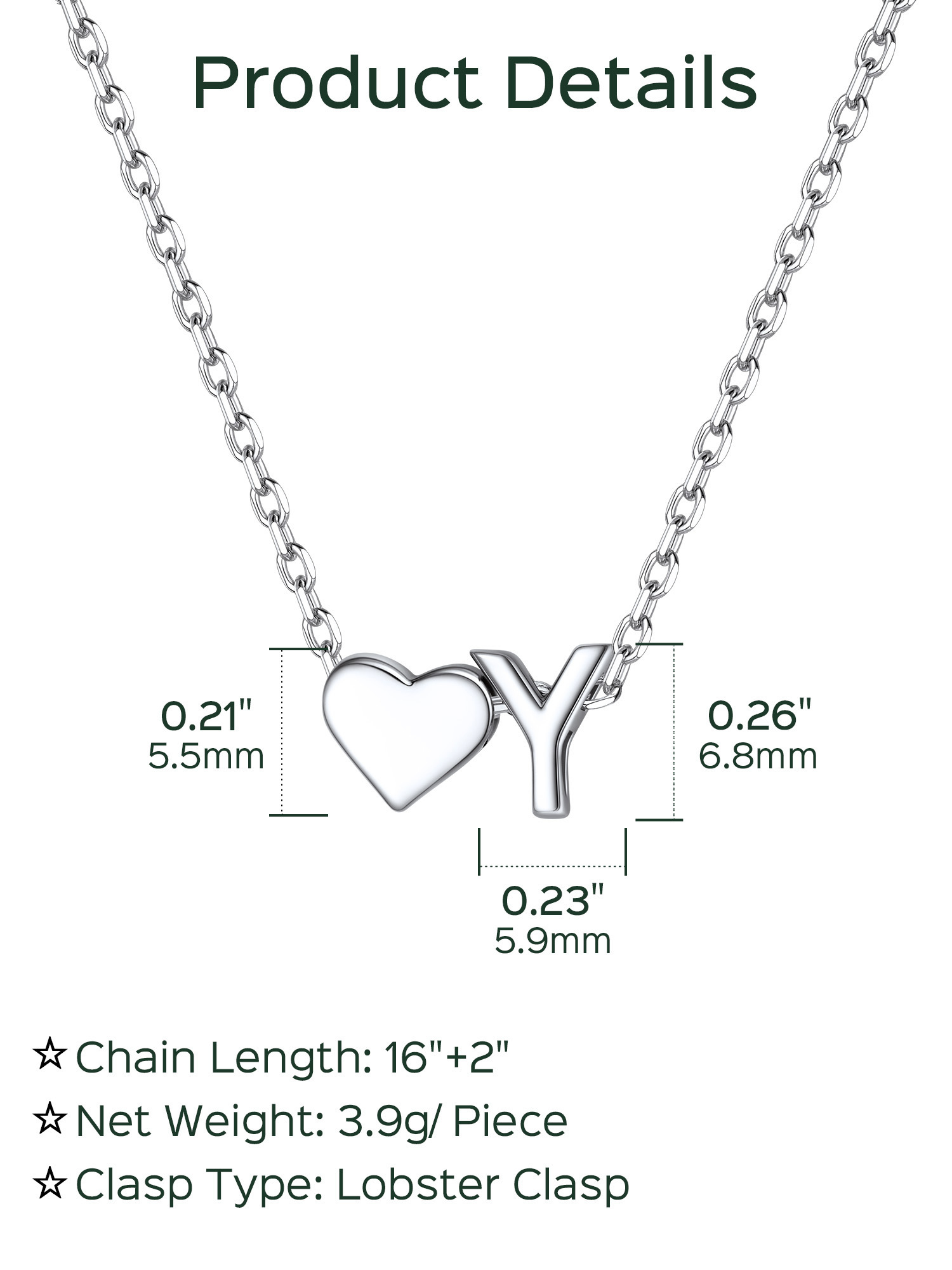 Collier Cœur avec Initiale en Argent 925 pour Femme Taille
