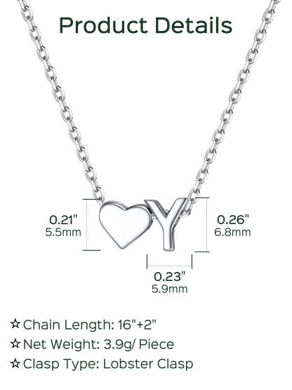 Collier Cœur avec Initiale en Argent 925 pour Femme Taille