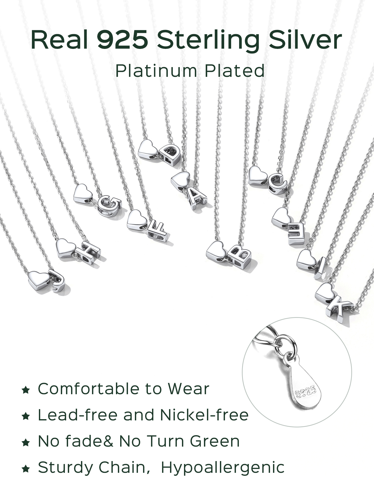 Collier Cœur avec Initiale en Argent 925 pour Femme Détail