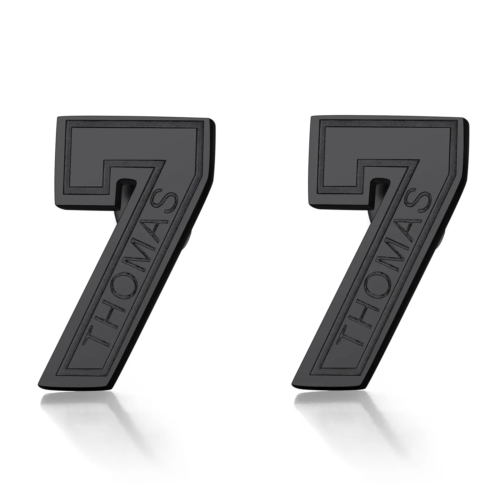 Boucles d’Oreilles Clous Personnalisées avec Nom et Numéro de Sport Noir