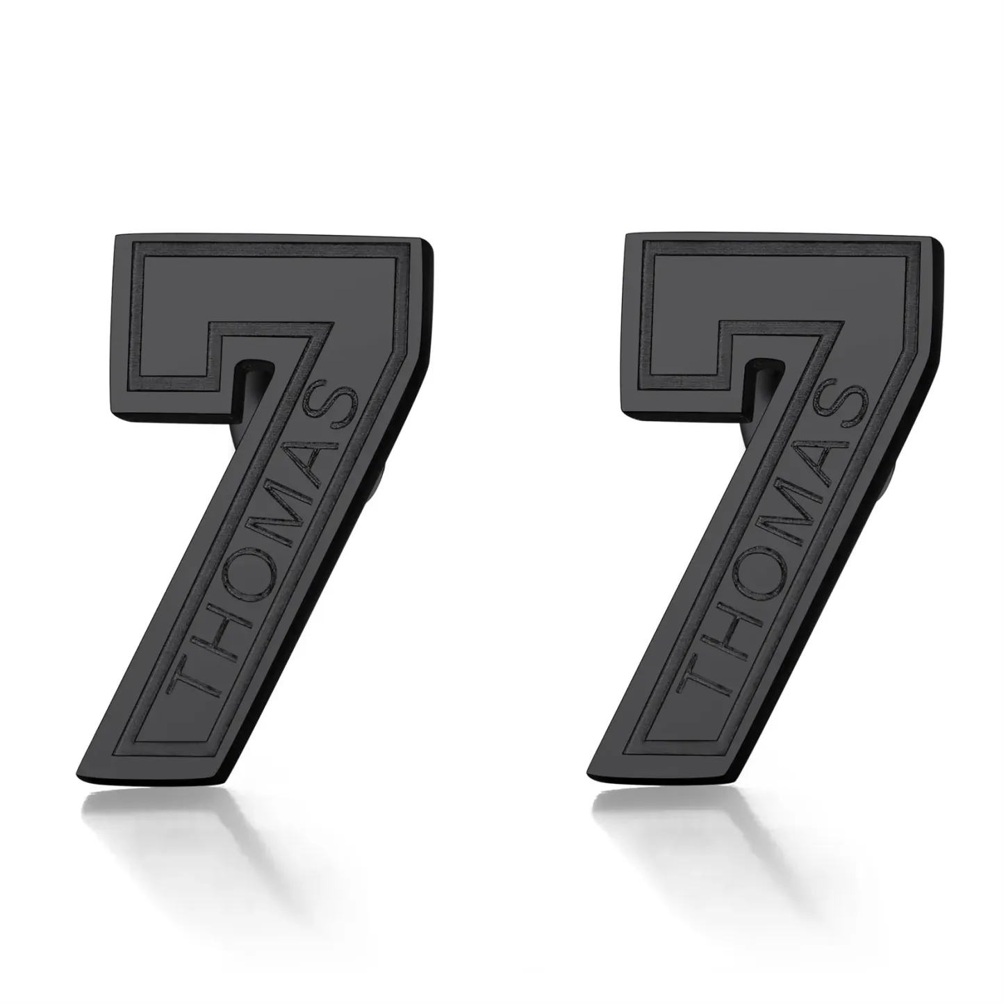 Boucles d’Oreilles Clous Personnalisées avec Nom et Numéro de Sport Noir