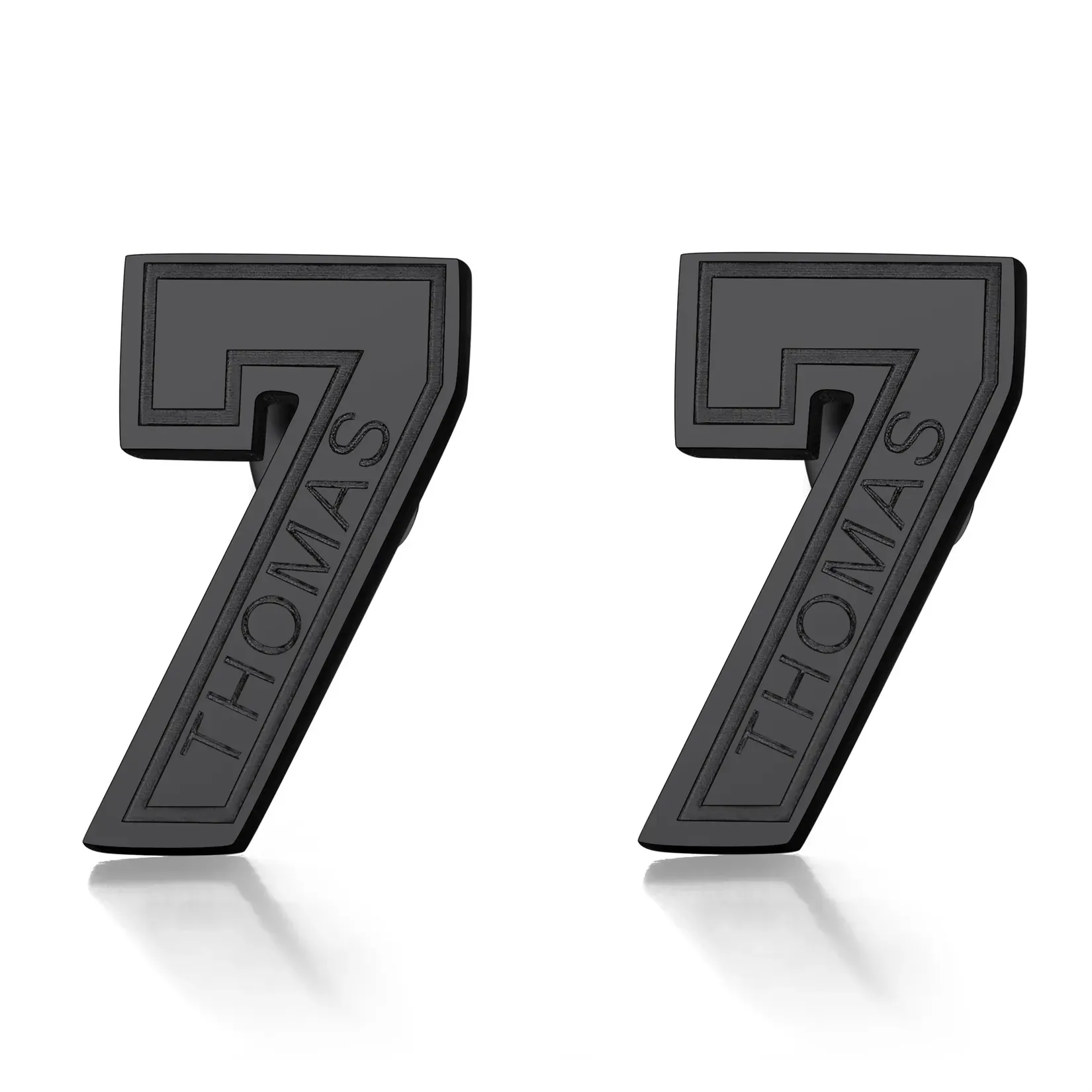 Boucles d’Oreilles Clous Personnalisées avec Nom et Numéro de Sport Noir