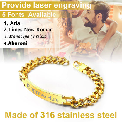 Bracelet Personnalisé en Acier Inoxydable Maille Cubaine 5 Polices