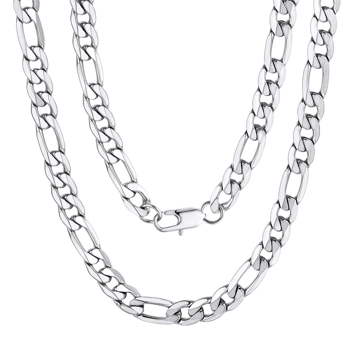 Chaîne Homme Maille Figaro Cubaine en Acier Inoxydable Argenté 9mm