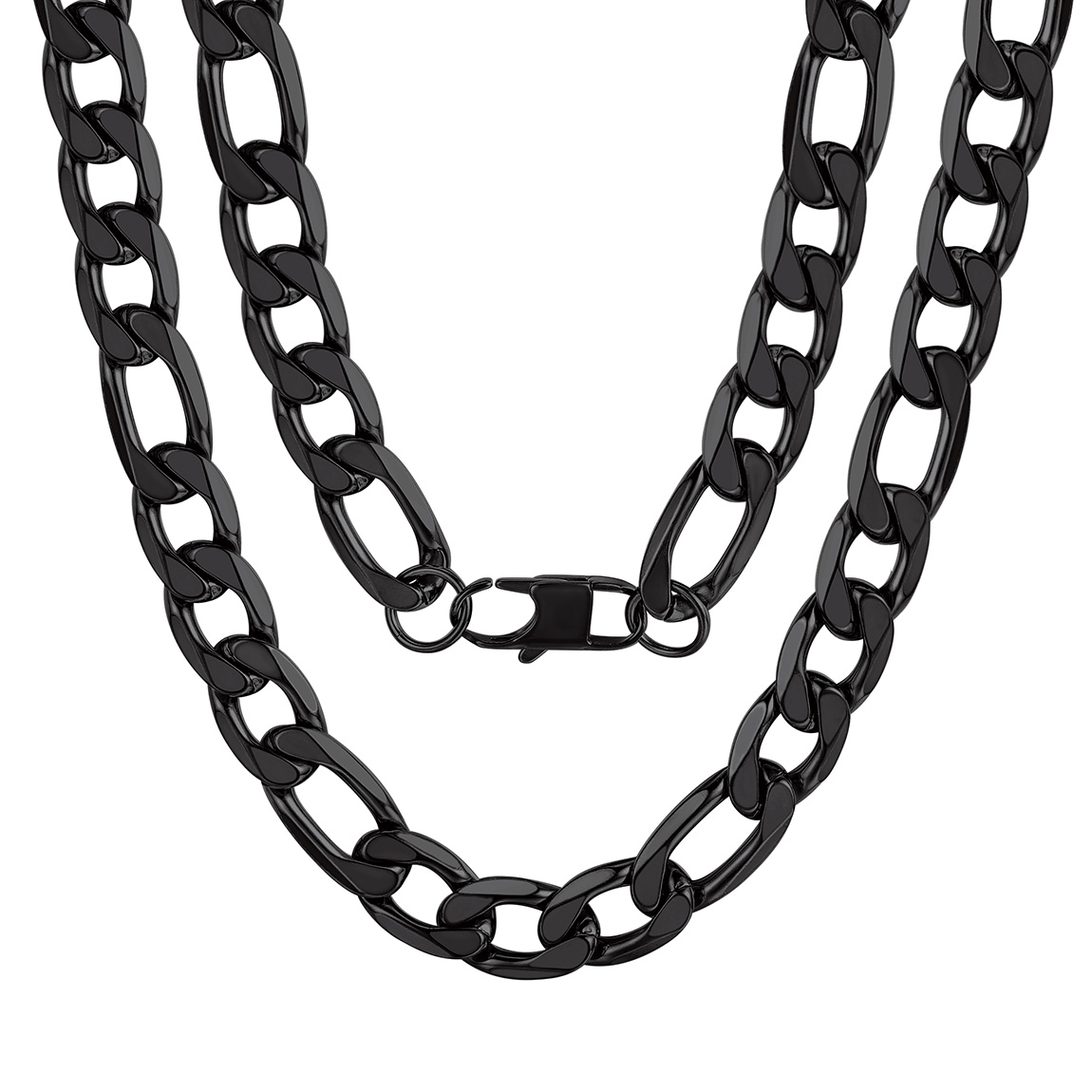 Chaîne Homme Maille Figaro Cubaine en Acier Inoxydable Noir 13mm