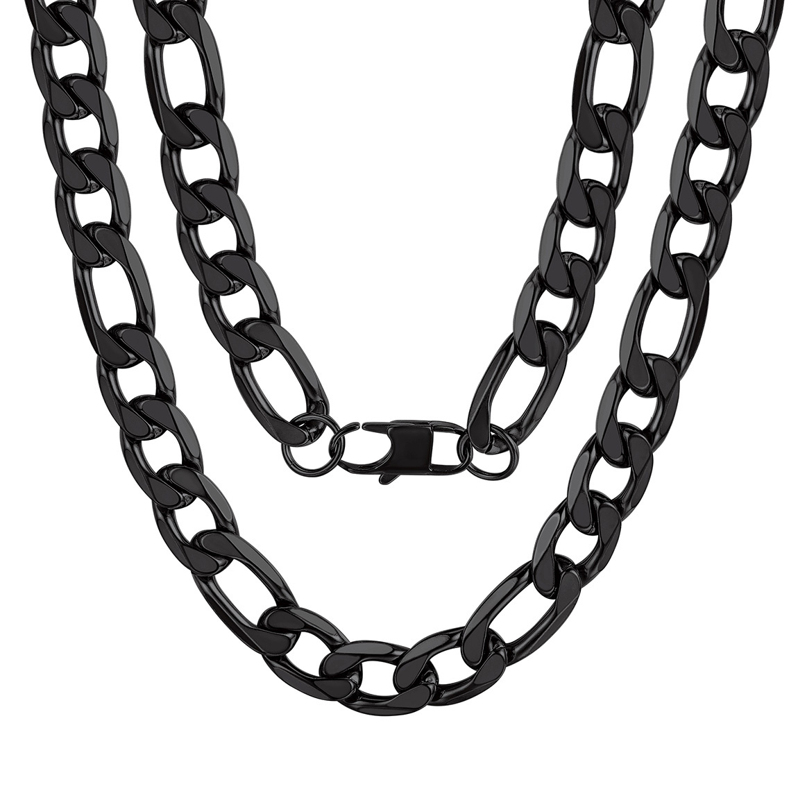 Chaîne Homme Maille Figaro Cubaine en Acier Inoxydable Noir 13mm