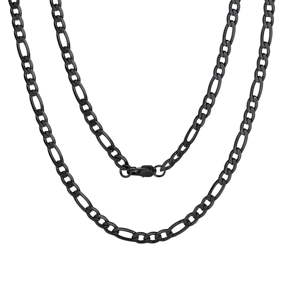 Chaîne Homme Maille Figaro Cubaine en Acier Inoxydable Noir 4mm