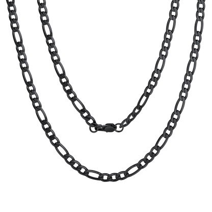 Chaîne Homme Maille Figaro Cubaine en Acier Inoxydable Noir 4mm