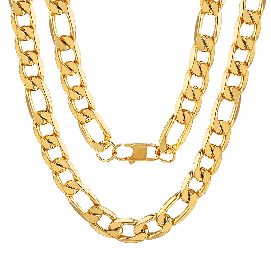 Chaîne Homme Maille Figaro Cubaine en Acier Inoxydable Or 13mm