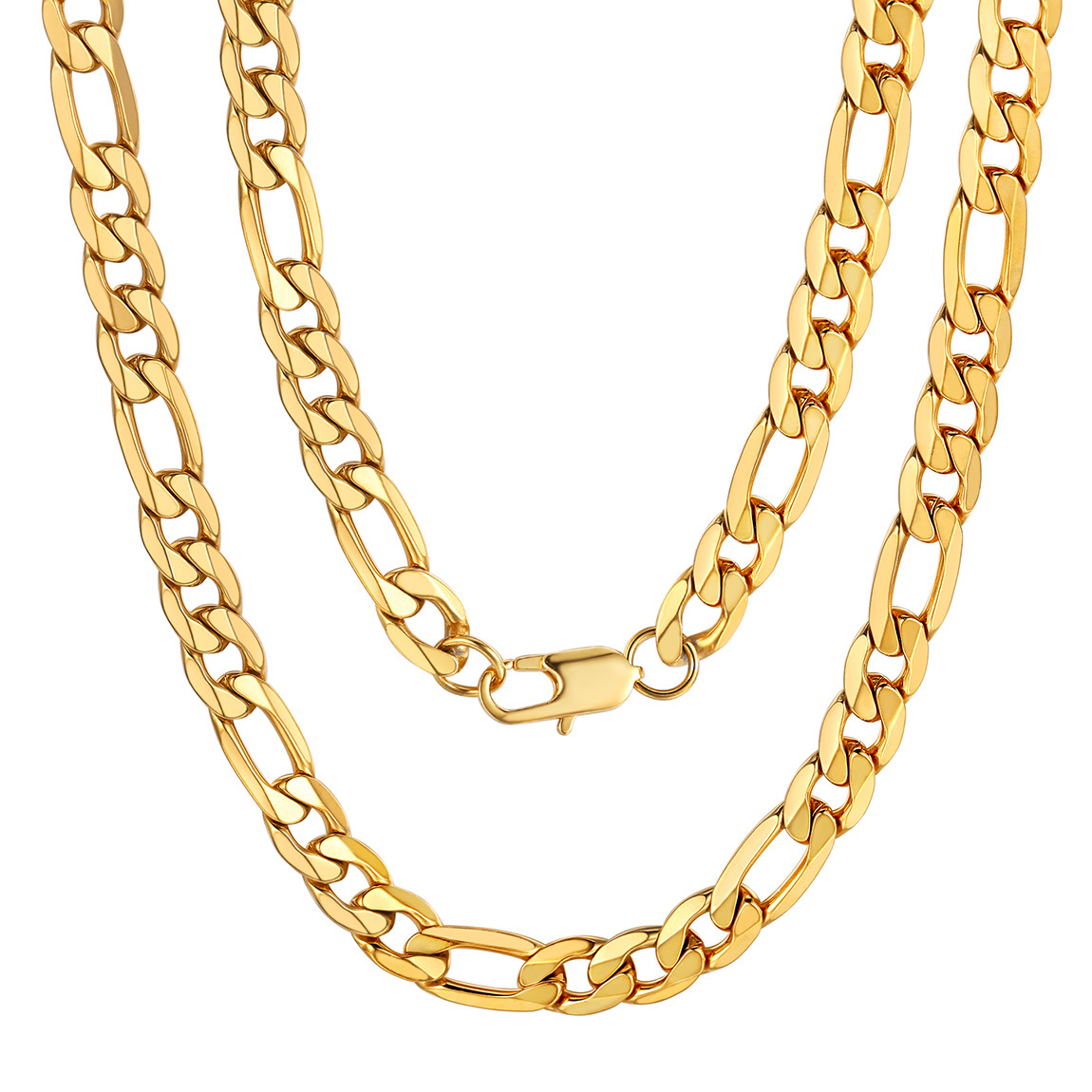 Chaîne Homme Maille Figaro Cubaine en Acier Inoxydable Or 9mm