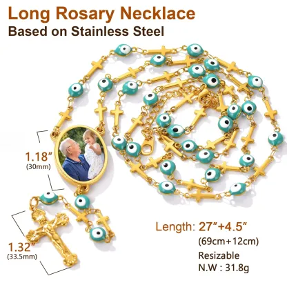 Chapelet Collier Croix Catholique Personnalisé avec Photo Taille