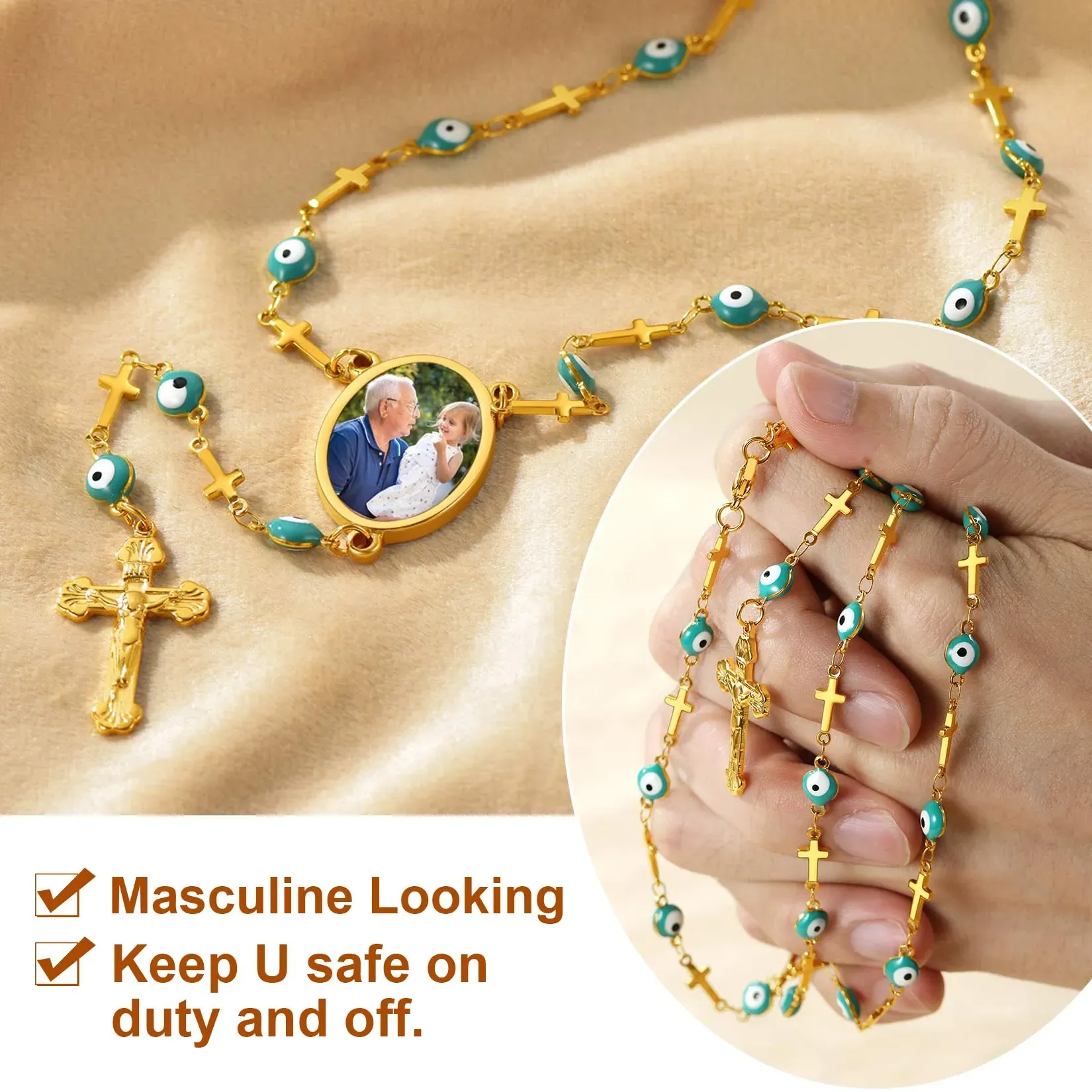 Chapelet Collier Croix Catholique Personnalisé avec Photo Modèle