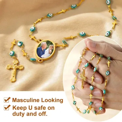 Chapelet Collier Croix Catholique Personnalisé avec Photo Modèle