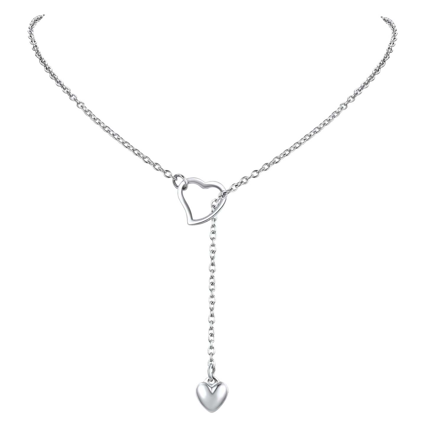 Collier Ras-du-Cou Y avec Cœur Gravable et Nom Argenté