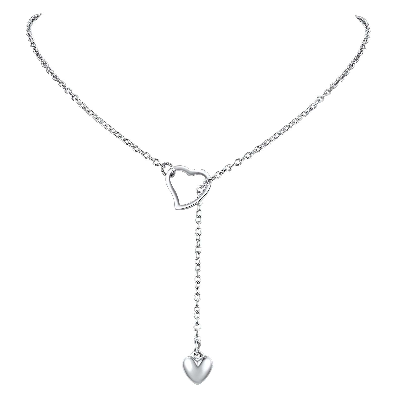 Collier Ras-du-Cou Y avec Cœur Gravable et Nom Argenté