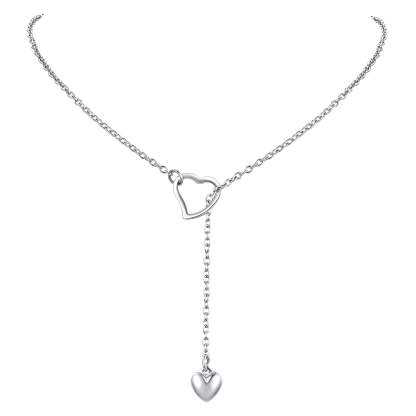 Collier Ras-du-Cou Y avec Cœur Gravable et Nom Argenté