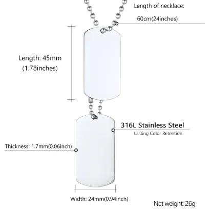 Collier Plaque Militaire Double Personnalisé avec Gravure pour Homme Taille