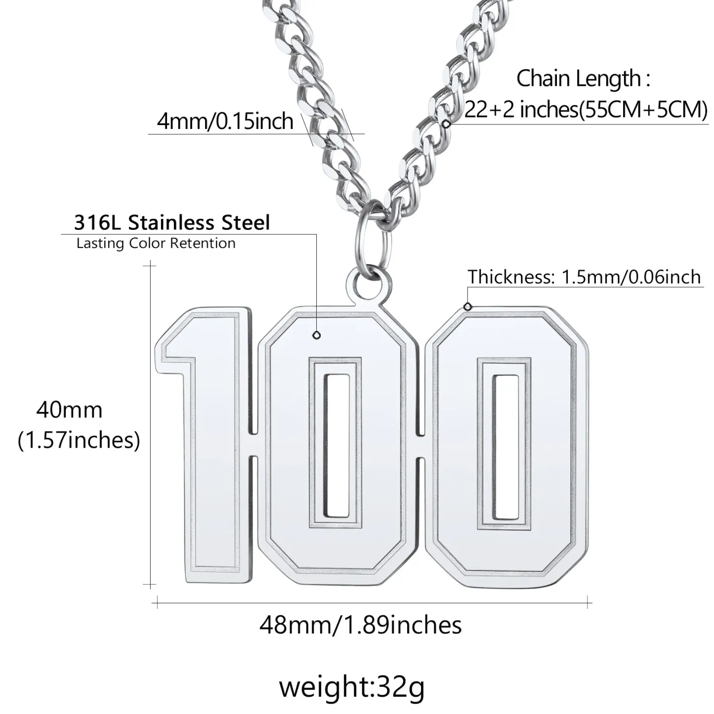 Collier Pendentif Personnalisé avec Numéro Taille